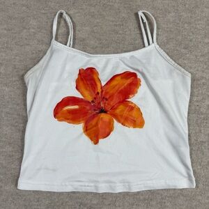 Vintage White Tank Top with Orange Floral Design